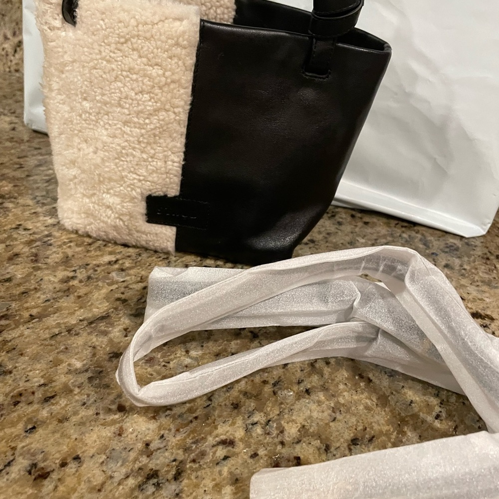 Staud Women Ida Colorblock Shearling Mini Tote Cream/Tan Retails $395